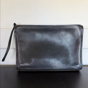 Vintage Coach Portfolio Carriage Clutch Black Leather Larger w Leather Pull